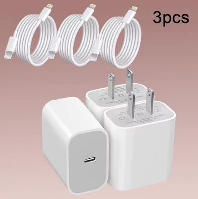 3pc USB-C Charger Set | For iPhone 14 13 12 11 Pro Max XS XR 8 Type C Wall Cable - Image 1 of 4