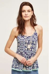 Top Anthropologie Meadow Rue Nuria taglia large blu verde senza maniche nuovo etichetta $58 - Foto 1 di 5