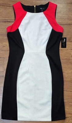 Vestido vaquero sin mangas RN Studio Colorblock para mujer, talla 10, negro/blanco/rosa Foto 1 de 4