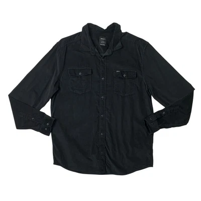 Camisa RVCA Para Hombre L Grande Negra Algodón Freeman Pana Botón Delantero Manga Larga Foto 1 de 4