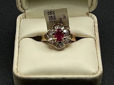 Anillo Vintage Oro Amarillo 14kt Zafiro Diamante Talla 7 Hecho en EE. UU. Foto 1 de 4