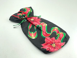 Vintage Wine Liquor Bottle Cover Gift Wrap Holiday Christmas Poinsettia Flower - Picture 1 of 3