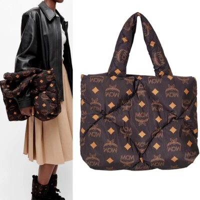 NEW $890 MCM Black LOGO Monogram Maxi Munchen QUILTED Nylon PUFFER TOTE BAG NWT - Image 1 of 4