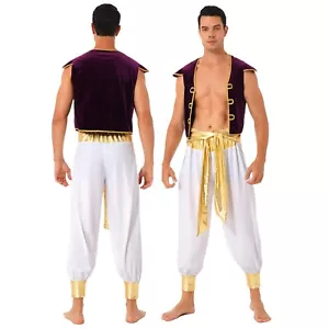 UK Men's Arabian Prince Costume Vest Bloomers Pants Set Halloween Cosplay Outfit - Picture 1 of 27