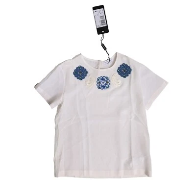DOLCE & GABBANA Kids T-shirt White Silk Floral Crystal Embellish s. Tag 8 310usd - Image 1 of 4