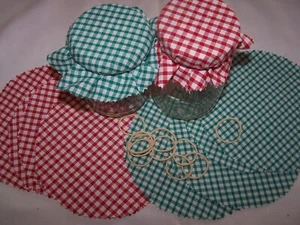10 / 20 / 30 / 50 Large Gingham fabric jam jar covers / toppers with bands - Picture 1 of 12