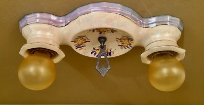 Lámpara de techo de baño de porcelana azul vintage Lighting años 30. Hecho en Japón! Foto 1 de 4