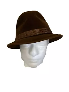 Vintage Bamburgers Brown Genuine Velour Fedora Hat Size L 7 1/4 Rope Decor Band - Picture 1 of 11