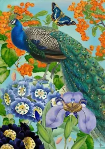 Peacock - Art Blank Greeting / Birthday Card - Bird Flowers Butterfly Glitter - Picture 1 of 1