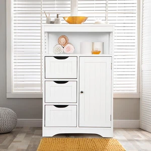 Wooden Bathroom Cabinet w/3 Drawers 1 Door Storage Cabinet for Storage Decor - Picture 1 of 20