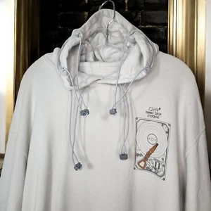 C2H4 Hoodie Men's LARGE 'Human data storage' Pullover Sweater L. Grey Streetwear - Picture 1 of 21