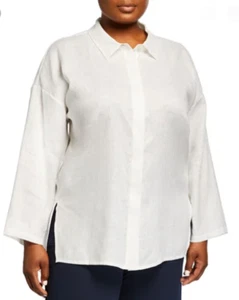 Go Silk Linen Button-Front Shirt White 1X NWT $228 - Picture 1 of 7