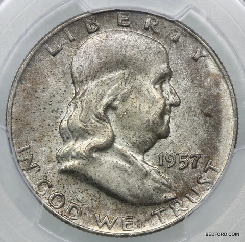 TONED PCGS MS64 FBL 1957-D FRANKLIN SILVER HALF DOLLAR 50c       (BC71) Cover