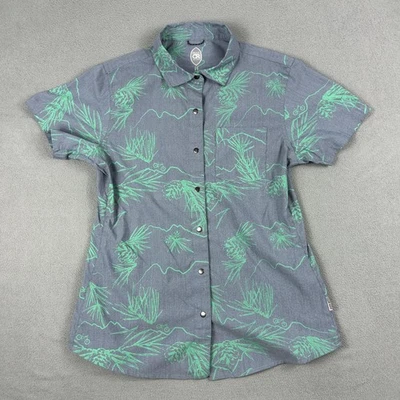 Camisa Club Ride Mujer Pequeña Gris Verde Pino Bicicleta Estampado Snap Ciclismo Botón Foto 1 de 4