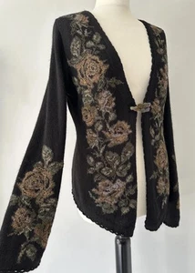 Spirit Of The Andes Black Rose 100% Alpaca Wool Mohair Cardigan Jacket S 8 10 - Picture 1 of 23