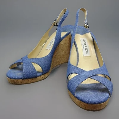 SANDALIA JIMMY CHOO 4.5" Corcho Cuña AMELY Cordón Zapatos AZUL DENIM talla 9.5 - 10 Foto 1 de 4
