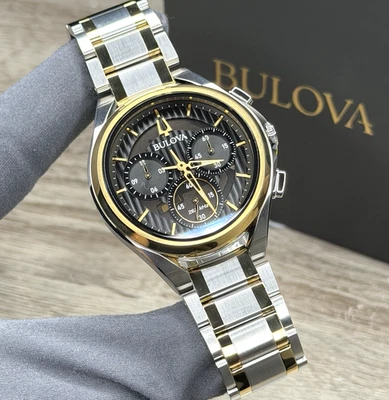 NUEVO✅$1,295✅ Reloj para hombre Bulova CURV curvo cronógrafo esfera negra dos tonos 98A301 Foto 1 de 4