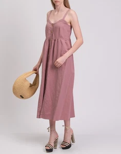 RRP€429 FORTE_FORTE Midi Dress Size 0 XS Linen Blend Purple Made in Italy - Picture 1 of 6