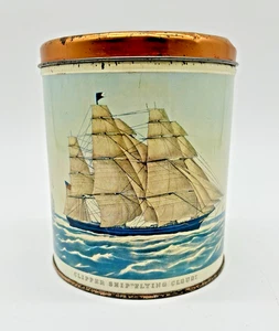 Vintage Decoware metallo latta con coperchio clipper nave "nuvola volante" made in USA - Foto 1 di 9