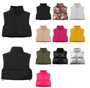 Crop Lightweight Sleeveless Warm Padded Outerwear Puffer Vest - Picture 1 of 41