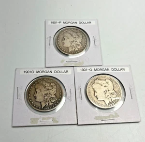 1901-O & 1901-P Morgan Silver Dollars Lot of 3 - 90% Silver - 1x P and 2x O - Picture 1 of 5