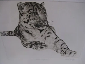 Snow Leopard Signed Chick Bragg Black & White 15.5"x13" Matted Unfamed - Picture 1 of 4
