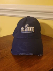 New Era 9Twenty Mens Super Bowl LII Strapback Cap Hat Navy Blue Distressed - Picture 1 of 12