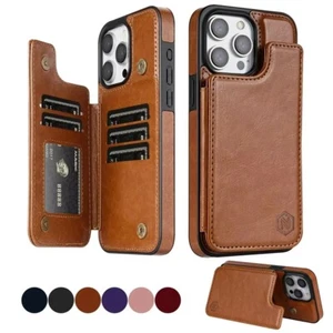 Coque portefeuille en cuir magnétique pour iPhone 16 15 14 13 Antichoc & Support - Photo 1/17