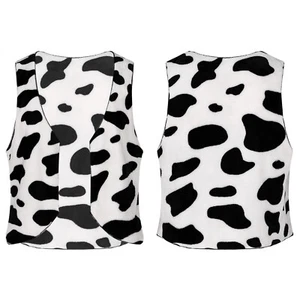 Mens Cow Print Vest Open Front Sleeveless Cardigan Waistcoat Cowboy Tops Costume - Picture 1 of 17