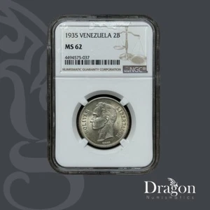 Venezuela 1935 Silver Coin 2 Bolivares MS 62 NGC ๐ป๐ช๐ - Picture 1 of 6