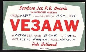 Tarjeta de radio QSL QSO ""VE3AAW, Pete Sellwood, Scarboro Jct.", Ontario (Q2643) - Imagen 1 de 2