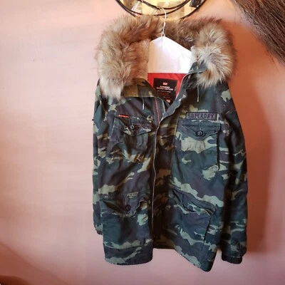 Superdry Sz S дебютант издание военного выпуска тяжелая парка куртка камуфляж меха капюшон - Изображение 1 из 4