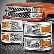 For 14-15 Chevy Silverado 1500 OE Style Chrome Housing Amber Corner Headlights