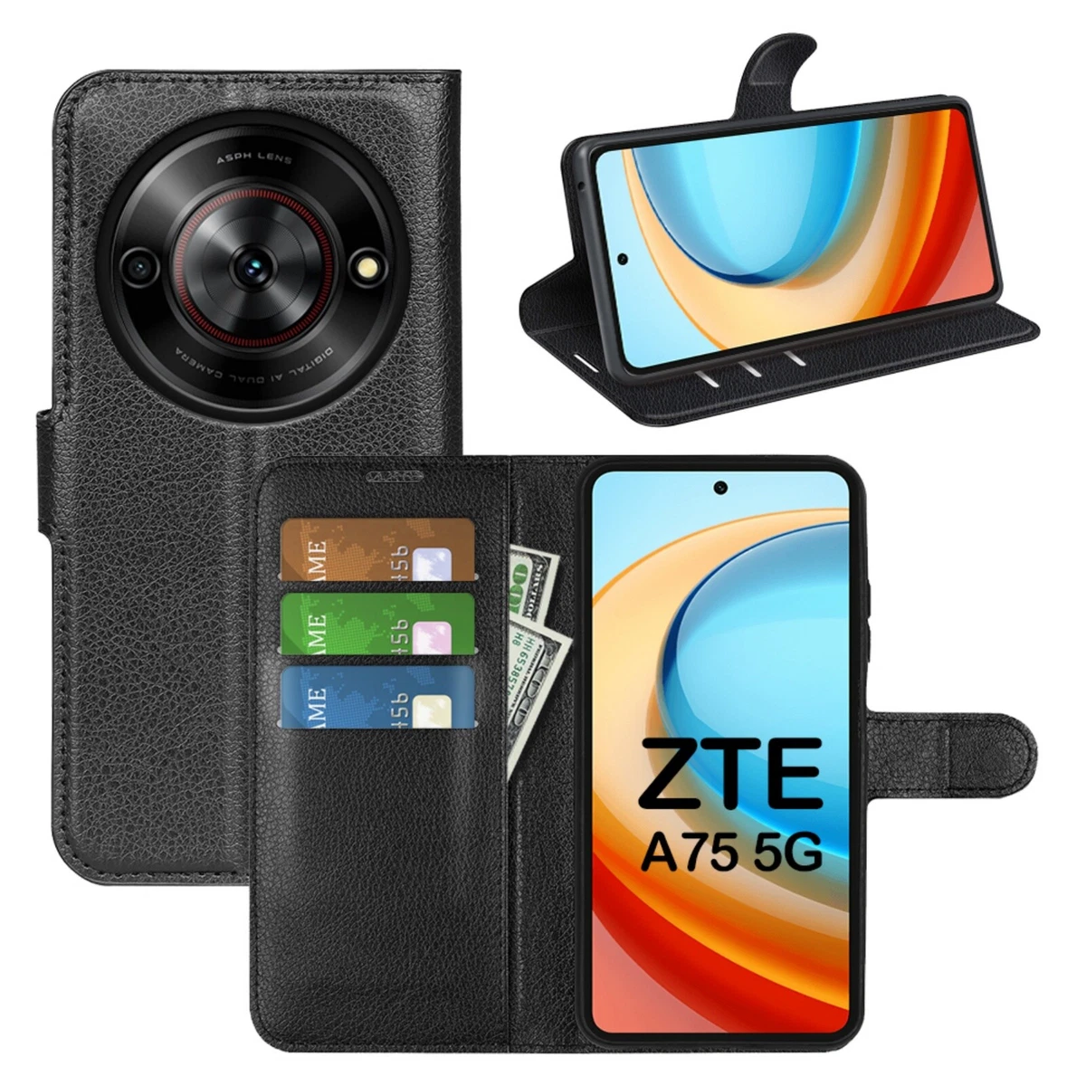 Verco Handyhülle Für ZTE Axon 11 – Bookcase Flipcover Mit Kartenfächern & Aufstellfunktion, Schwarz