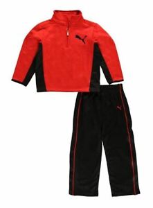 Puma Infant Angle 1/4 Zip Up Sweatshirt Top and Pants Set - Red