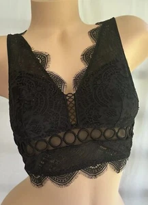 Victoria’s Secret Crochet Lace Mesh Longline Bralette Bra Dream Angels S Black - Picture 1 of 8