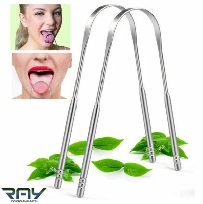Paquete de 2 limpiadores raspadores de lengua de acero inoxidable dental limpieza de aliento fresco oral Foto 1 de 4
