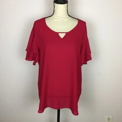 Blusa Top Atención 2X Mujer Rosa Fucsia Manga Corta Acampanada Ojo de Cerradura Nuevo sin Etiquetas Foto 1 de 4