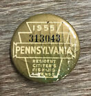Vintage 1955 Pa Pennsylvania Resident Fishing License Button Pin