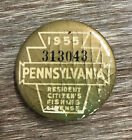 Vintage 1955 PA Pennsylvania Resident Fishing License Button Pin 