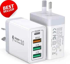 40W 4 Port USB-C PD Type-C Fast Charging Wall Plug USB C Charger Power Adapter - Picture 1 of 8