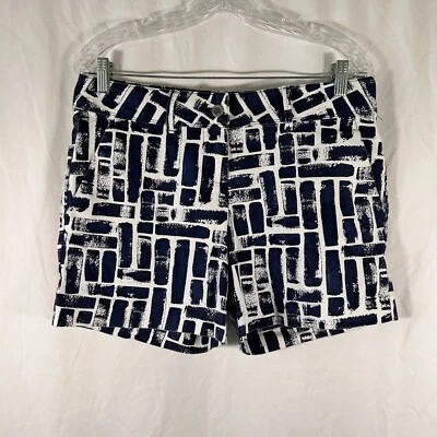 The Limited Shorts Women's 8 Blue White Print Pockets Button Zip Cotton Blend - Image 1 of 4