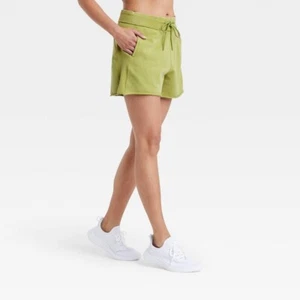 JoyLab Women's Mid-Rise French Terry Green Elastic Waist Shorts 3 3/4" Size L - Picture 1 of 3