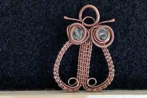 Wise Owl Pendant Hand Crafted Wire Wrapped Copper jewelry US made with Swarovski - Picture 1 of 4