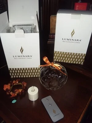 Lot Luminara Flameless Tea Light Votive Candles Pumpkin Glass Ornaments Wreath - Image 1 of 3