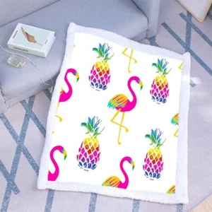 Great Flamingos Love Pineapples 3D Warm Plush Fleece Blanket Picnic Sofa Couch - Afbeelding 1 van 6