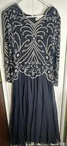 Vestido Vintage Oleg Cassini Corbata Negra 100% Seda Cóctel Cuentas Talla 14 - Imagen 1 de 7