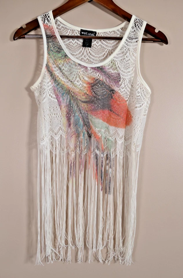 Top de Colección Sello Húmedo Para Mujer Festival Encaje Flecos Talla M Corte Transparente Coachella Playa Foto 1 de 4