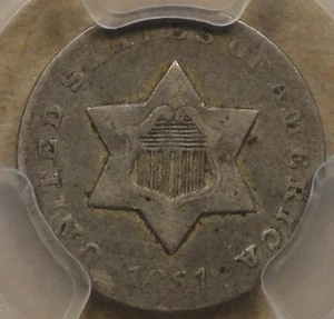 1851-O Three Cent Silver PCGS Certified VF25 as Pictured - Picture 1 of 4