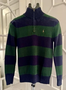 Polo Ralph Lauren Boys Green/Navy Striped Sweater -  Size M (10/12) - Picture 1 of 5